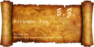 Biringer Zia névjegykártya